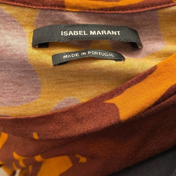 Isabel Marant Flessy Print Wrap Dress Crew Neck Cap Sleeve Orange Dark Brown XL - Picture 12 of 16